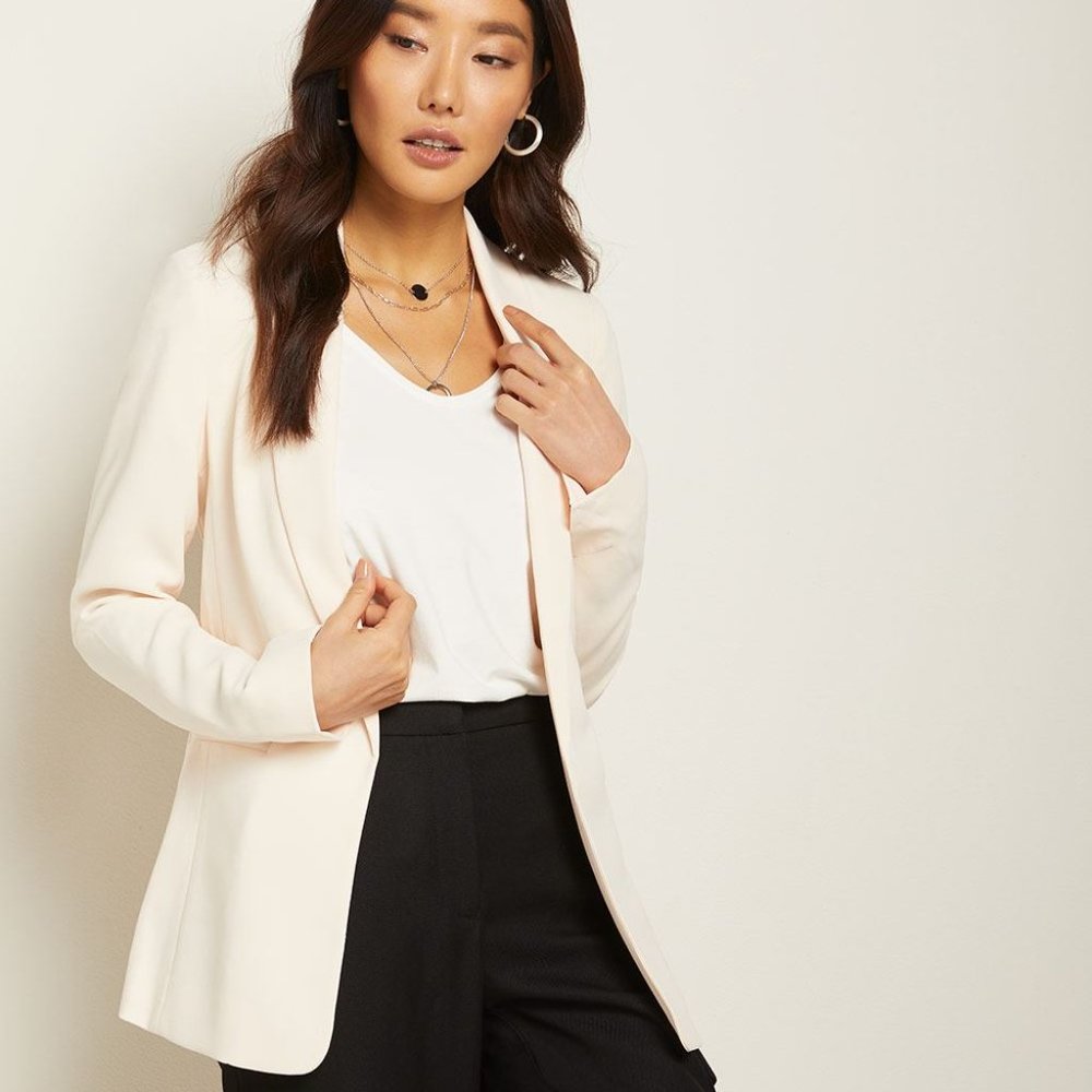 COPY - RW&CO. Long Loose-Fit Open-Front Crepe Bla…